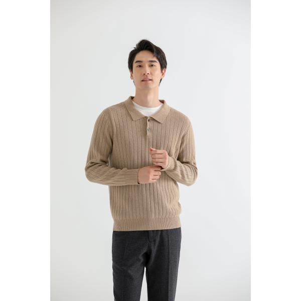 SHOKAY(ショーケイ) メンズ・グラスランド・ポロセーター(キャメル、ヤクウール)