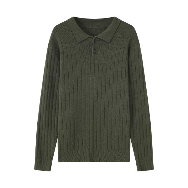 SHOKAY(ショーケイ) メンズ・グラスランド・ポロセーター(オリーブ、ヤクウール)