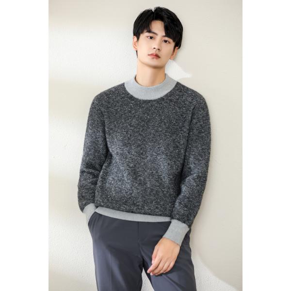 SHOKAY（ショーケイ) シャンバラ・メンズラウンドネックヤクセーター（ライトグレーブラック、ヤク...