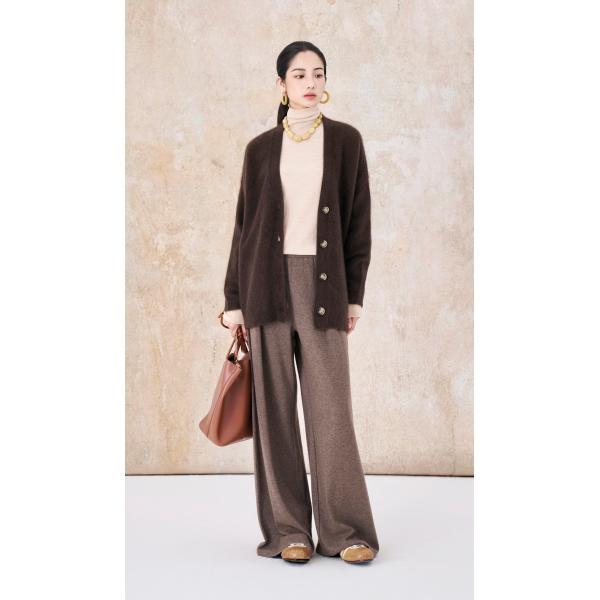 SHOKAY(ショーケイ) ウィメンズ・Vネック起毛カーディガン（ダークブラウン)