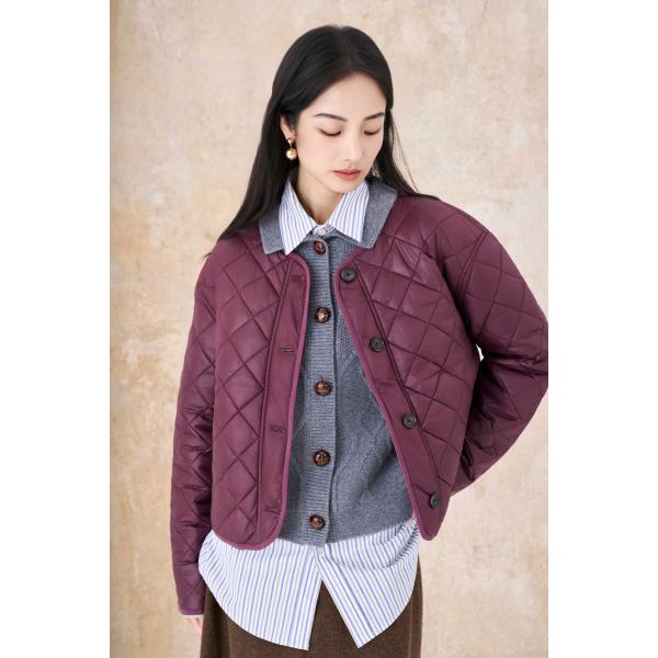 SHOKAY（ショーケイ) アーガイル柄 キルティングショートコート(ボルドー)