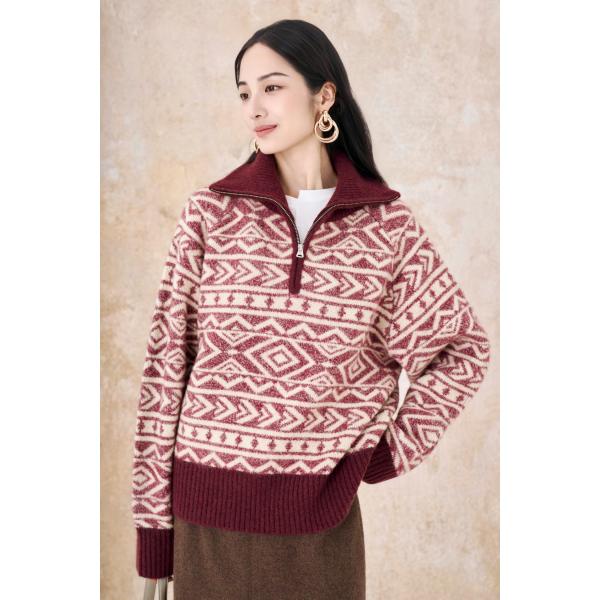 SHOKAY（ショーケイ) ヘリテージコレクション　ウィメンズ・ジャカードハーフジップセーター