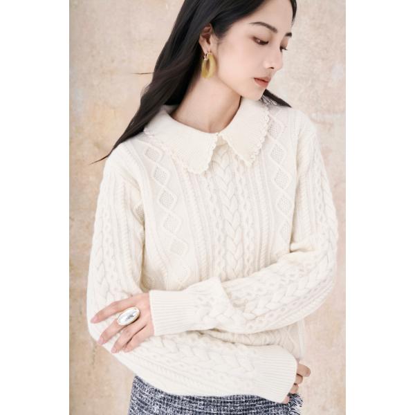 SHOKAY（ショーケイ) 襟付きケーブルニット（オフホワイト)