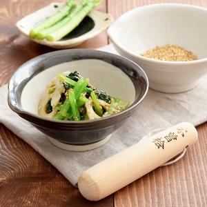 A級品☆陶芸作家の5寸片口すり鉢（泥くし彫り）＋すりこぎ セット