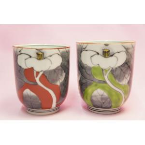 赤絵山茶花　湯呑み