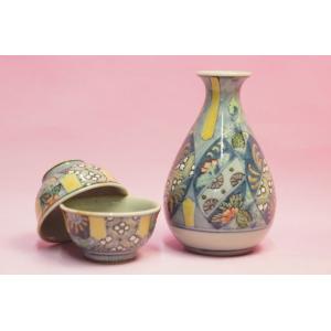 六代　佐藤走波　染錦草花紋　半酒器揃