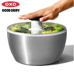 OXO オクソー ステンレスサラダスピナー /野菜水切り ザル サラダボウル サラダドライヤー 水抜き 水切りボウル｜shokkishibuya