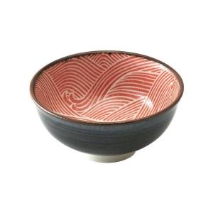 おふけ青海波（赤） 中平碗 11.8cmライスボール 約11.8cm 和食器 茶碗 小鉢 レッド系 日本製 美濃焼 業務用 Blue&White MF-fk001-087｜shokky