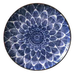 おふけダリア 8.0皿 25cmプレート 約25.2cm 和食器 丸皿 大皿 ブルー系 日本製 美濃焼 業務用 Blue&White MF-fk001-098｜shokky