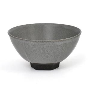 黒土グレーマット六角飯碗 約12cm 和食器 茶碗 グレー系 和モダン 業務用 グルメスタイル g-190326/g-1941-05｜shokky