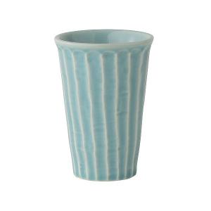 トルコ青磁 しのぎカップ 約8.5cm 和食器 フリーカップ ブルー系 日本製 美濃焼 業務用 昭和製陶 MF-022-0027｜shokky