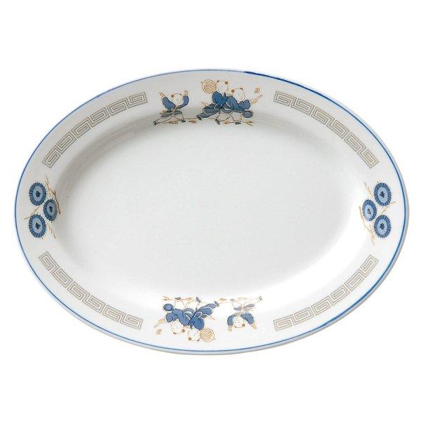 松唐子 玉9吋プラター 約23.5cm 中華食器 楕円皿 中皿 ブルー系 業務用 うつわ探訪