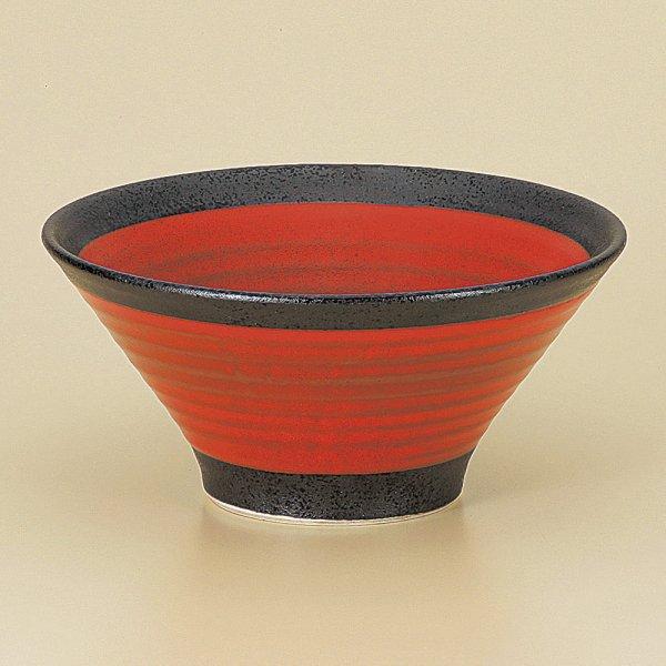 根来6.5めん鉢 約19.2cm 中華食器 ラーメン丼 変形丼 小丼 レッド系 強化 業務用 陶雅 ...