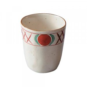 フリーカップ 手描 赤丸格子 約7.4cm 和食器 フリーカップ レッド系 美濃焼 アウトレット 業務用 カネ仁 C009