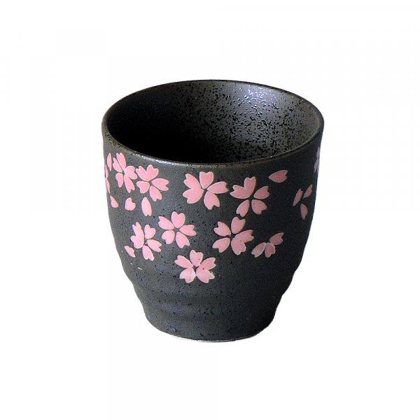 桜湯のみ 黒 約7.7cm 和食器 寿司湯呑・長湯呑 ブラック系 アウトレット 業務用 カネ仁 CR...