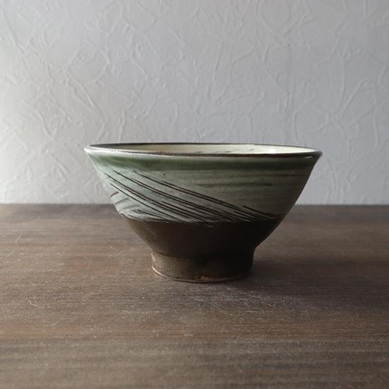 飯碗 小鹿田焼 坂本工窯 刷毛目 緑 四寸 ご飯茶碗 民藝 和食器 日本製 手仕事 約12cm
