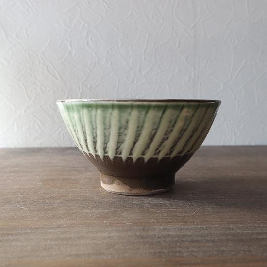 飯碗 小鹿田焼 坂本工窯 刷毛目 緑 ご飯茶碗 民藝 和食器 日本製 手仕事 約12cm
