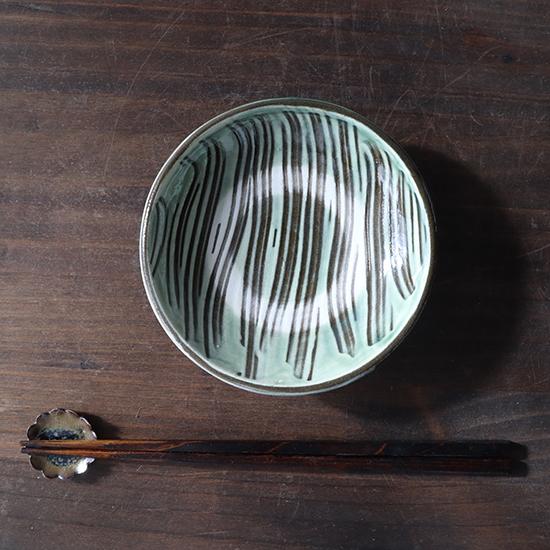 小皿 小鹿田焼 坂本工窯 櫛描き 緑 四寸 取皿 民藝 和食器 日本製 手仕事 約12.5cm