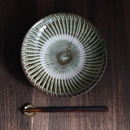 大皿 小鹿田焼 坂本工窯 刷毛目 緑 七寸皿 カレー皿 パスタ皿 民藝 和食器 日本製 手仕事 約2...