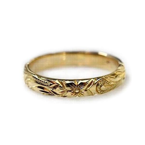 ハワイアンジュエリー リング  指輪  ピンキーリング Laniakea 手彫り 3mm幅 K10 ...