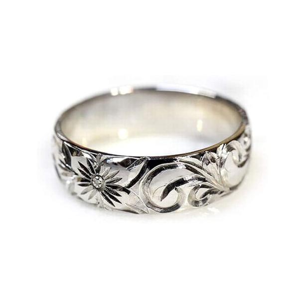 ハワイアンジュエリー リング 指輪 Laniakea 手彫り K10 K18 ホワイトゴールド プラ...