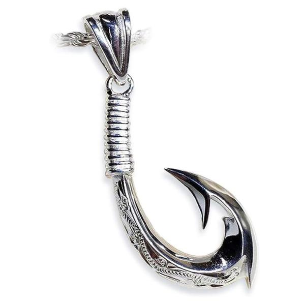 ハワイアンジュエリー フィッシュフック ネックレス 波の リバーシブル ペンダント ロープチェーン ...