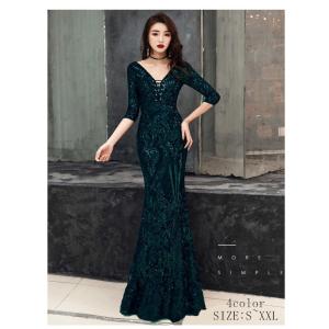 袖あり ロングドレス パーディードレス マーメイドドレス