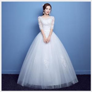 パーティードレス ウエディングドレス 袖あり Aラインワンピ