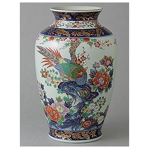 花瓶　有田焼　弥左衛門窯 肩丸花瓶 染錦岩花鳥　花瓶｜shop-adex