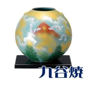 九谷焼 花器 花瓶 赤富士に鶴 花器 花瓶 九谷焼｜shop-adex