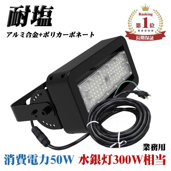 水銀灯300W相当 長期保証 LED 投光器 屋外 防水 作業灯 50W 完全防水 雷 工事不要 コ...