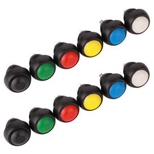 GTIWUNG 12個 丸いボタンスイッチ 押しボタンスイッチ SPST ON/OFF モメンタリノンロックプッシュボタンスイッチ (装着内径12mm) (赤、緑、黄、青、｜shop-all-day