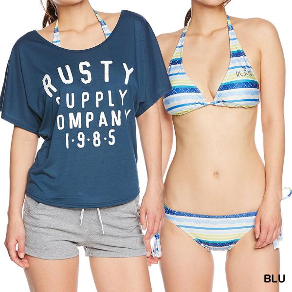 大感謝祭セール RUSTY ラスティー 水着 4点セット レディース 水着 スイムウェア ブルー系 ...