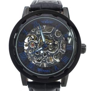winner 腕時計/自動巻/スケルトン/ブラック×ブルー メンズファッション 中古