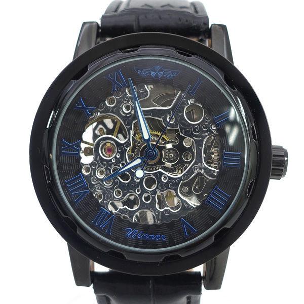 winner   腕時計/自動巻/スケルトン/ブラック×ブルー メンズファッション 中古