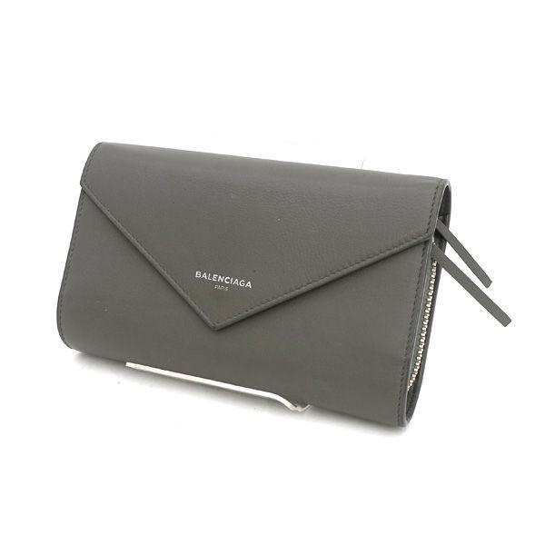 BALENCIAGA / バレンシアガ  ペーパーマニー 長財布 グレー レザー 371661 ブラ...