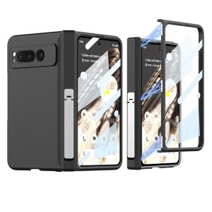 Google Pixel Fold ケース ガラスフィルム付 ピクセルフォールド用カバー ヒンジ保護 スタンド付 Uovon ストラップ穴付・ブラック｜shop-asone