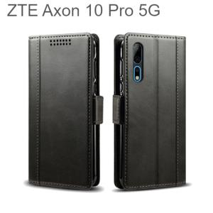 Axon 10 Pro 5G レザーケース 手帳型 スタンド スマホ ケース TPU マグネット ワイヤレス充電 カードポケット 多機能 黒 ブラック シンプル アクソン