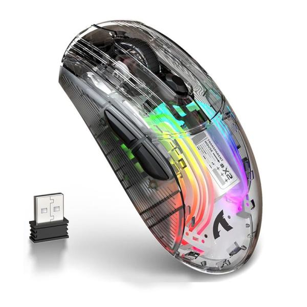 透明ゲーミングマウス 2.4GHz ワイヤレス USB有線 Bluetooth 3接続方法 RGBラ...