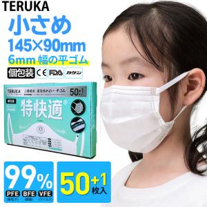 テルカ 特快適 小さめ 小学生 不織布マスク TERUKA 145×90mm 子ども 小顔用 50枚 個包装 平ゴム