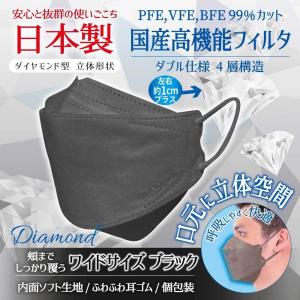 複数まとめ買い 日本製 大きい不織布マスク 3D立体 クールブラック 225mm 5枚×10 男性用 メンズ  個包装｜shop-cowbell