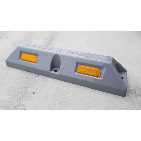 リサイクル車止め/パーキングストップ2本セット 〔高さ100mm グレー色〕 反射プレート付き スク...