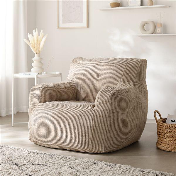 圧縮ウレタンクッションソファ 1人掛け 単品 コーデュロイ ベージュ