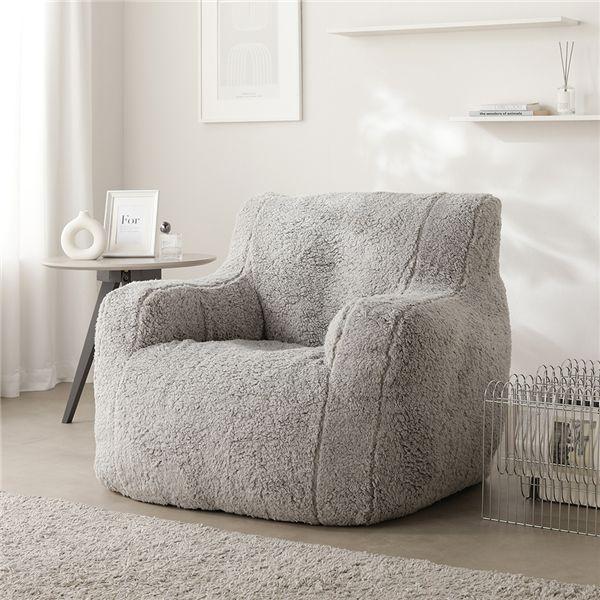 圧縮ウレタンクッションソファ 1人掛け 単品 もこもこファー グレー