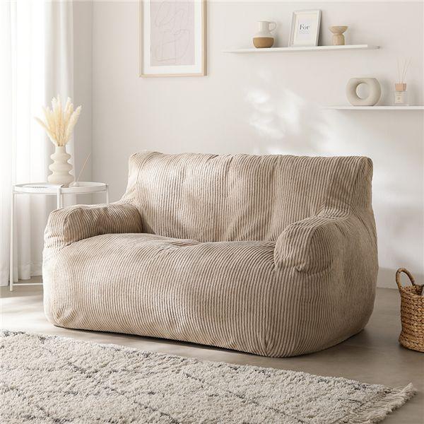 圧縮ウレタンクッションソファ 2人掛け 単品 コーデュロイ ベージュ