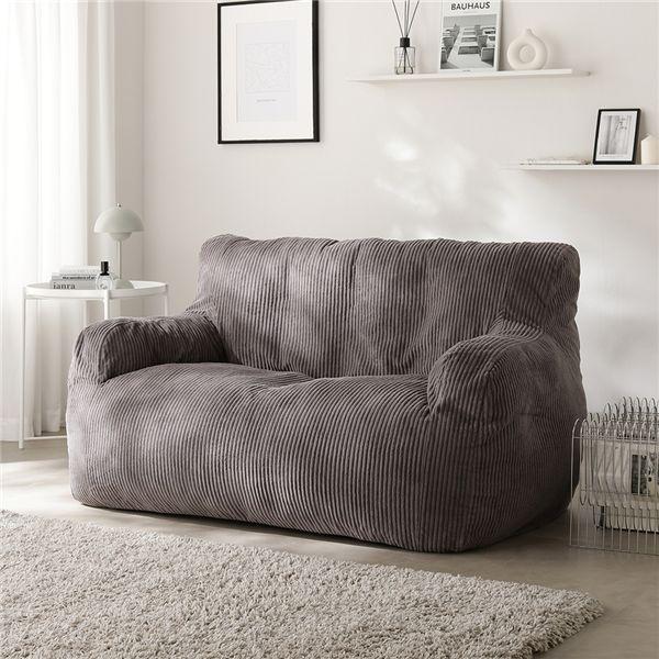 圧縮ウレタンクッションソファ 2人掛け 単品 コーデュロイ チャコールグレー