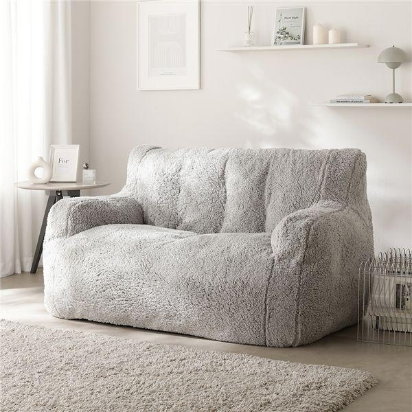 圧縮ウレタンクッションソファ 2人掛け 単品 もこもこファー グレー