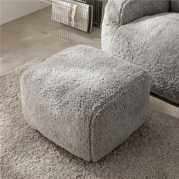 圧縮ウレタンクッションソファ オットマン 単品 もこもこファー グレー