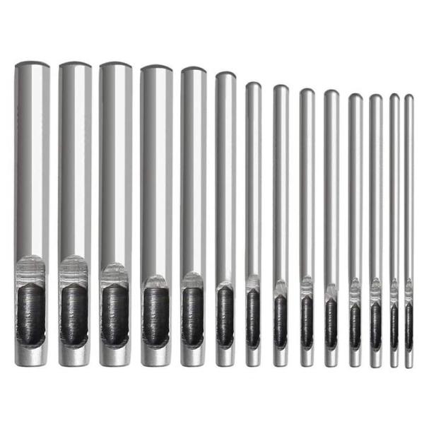 14本 穴あけポンチ ハトメ抜き 丸形 円型 打ち具 レザークラフト DIY ポンチセット 革ポンチ...