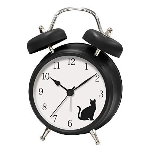 誠時 置き時計 マットブラック 20×15×8cm アニマルボイスクロック ネコ アナログ表示 置時...